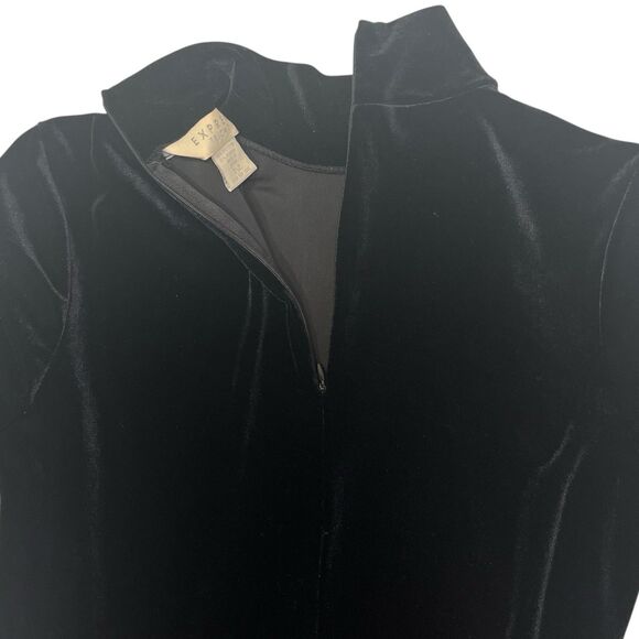Express Tricot Black Velvet Maxi Dress Mock Neck Size 1/2 Vintage 90s Chic - Picture 8 of 10